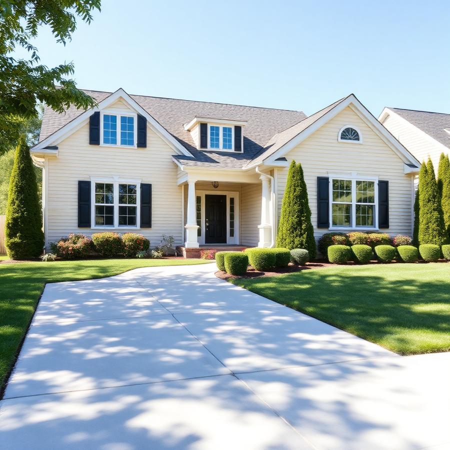 Well-maintained suburban home with clean driveway and landscaping