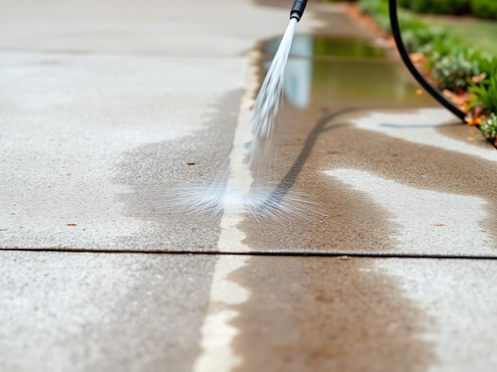 Pressure washing a concrete driveway